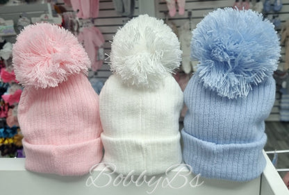 6125 - Plain Ribbed Pompom hat