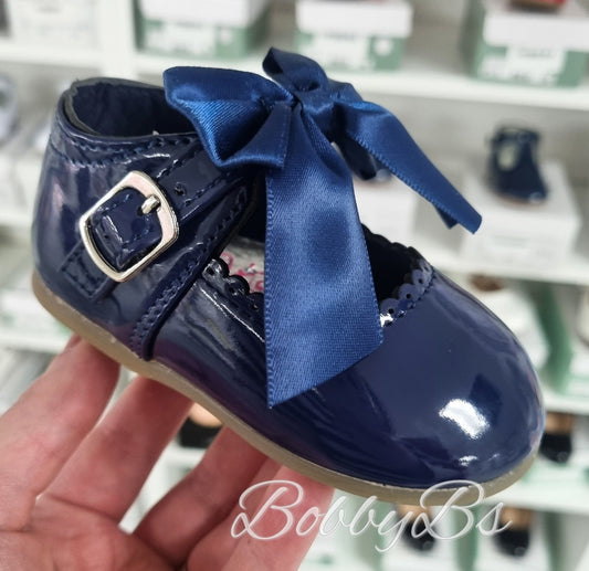 KYLIE - Navy Hardsole Patent bow shoe