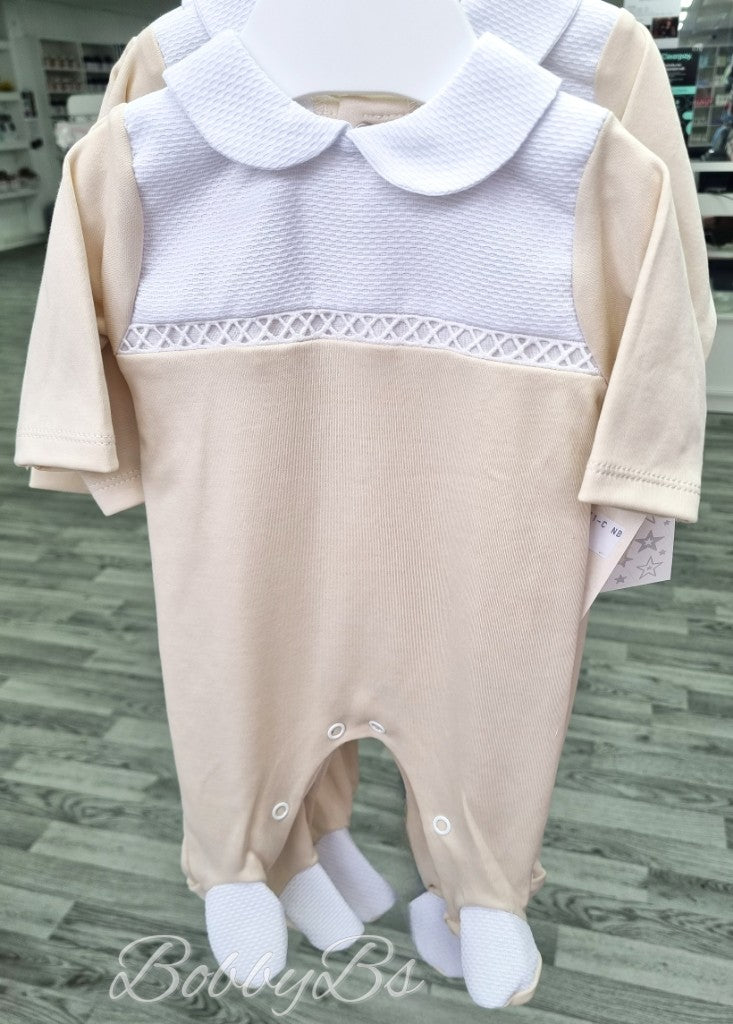 SG171 - Beige & White panel Babygrow