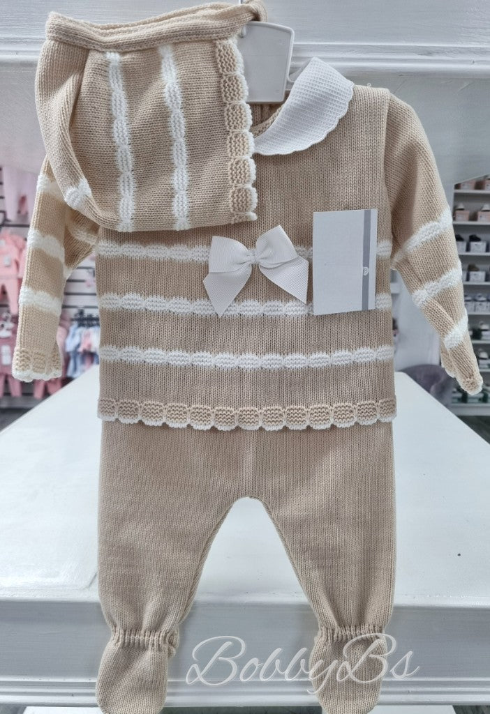 24/566 - Beige First Size 3PC Knitted set