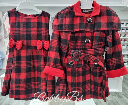 B589 - Red Checked traditional coat & dress