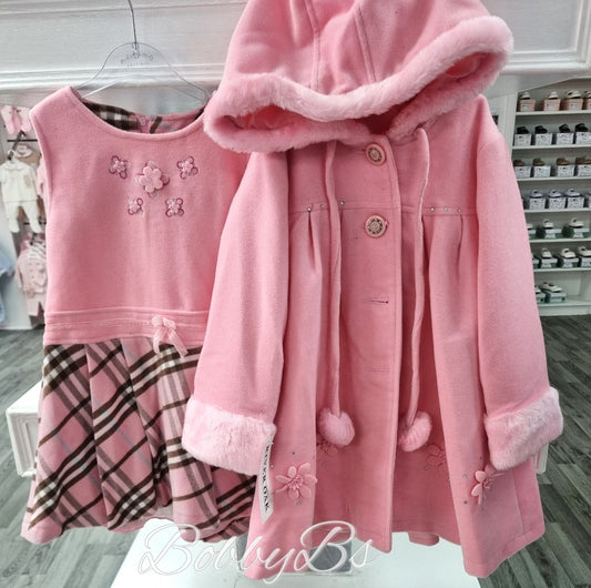 CH143 - Pink Hodded coat and dress set