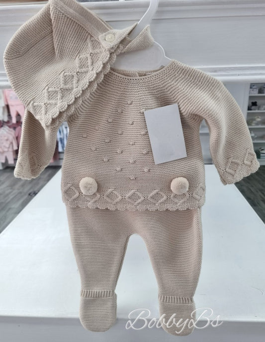 C1003 - Beige 3PC Pompom trouser set