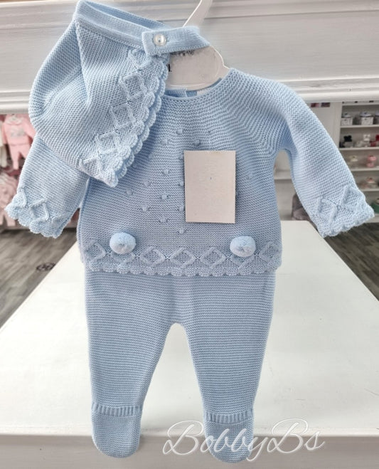 C1003 - Blue 3PC Pompom trouser set