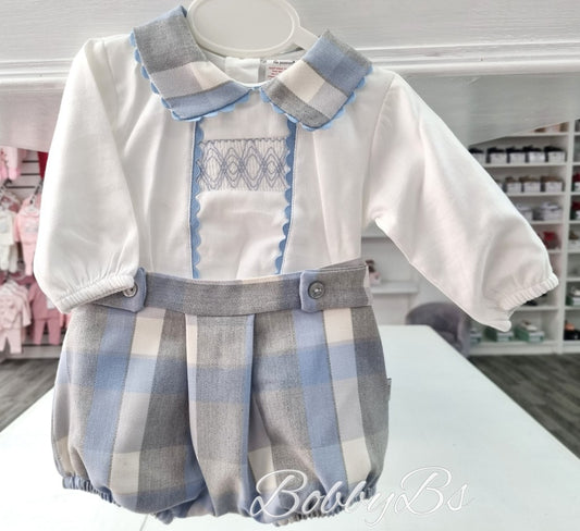 R002 - Blue checked long sleeved short set