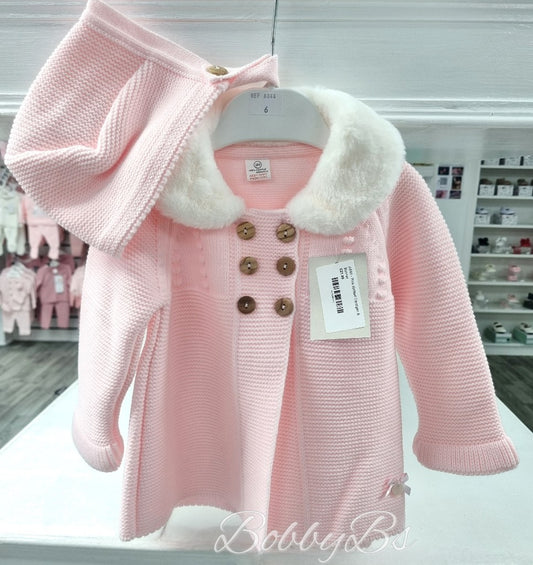 A844 - Pink Knitted Cardigan & Bonnet