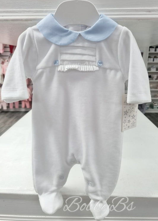 SG192 - White & Blue velour babygrow