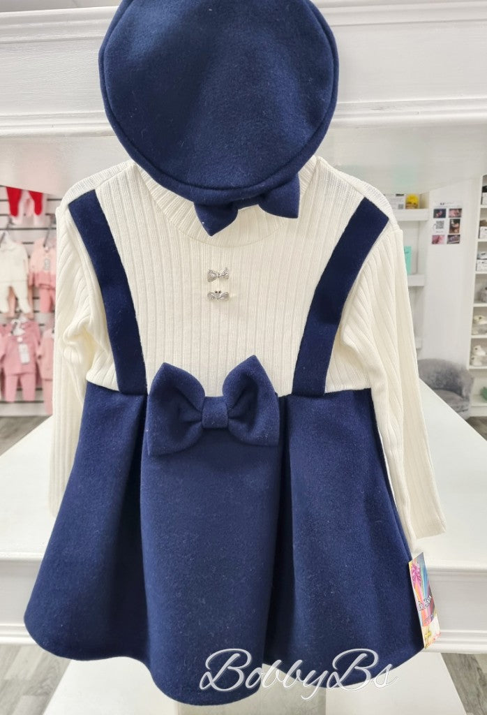 R825A - White/Navy dress & hat set