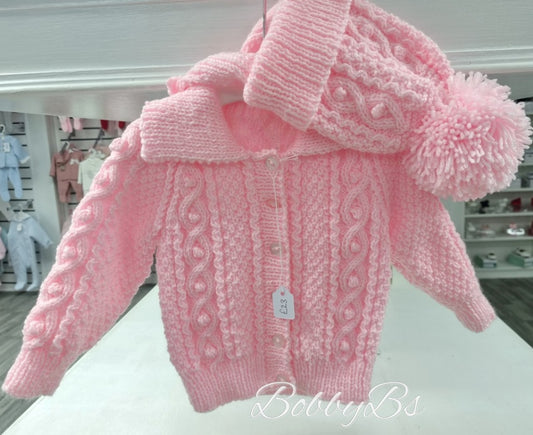 HPA3 - Pink aran cardigan set