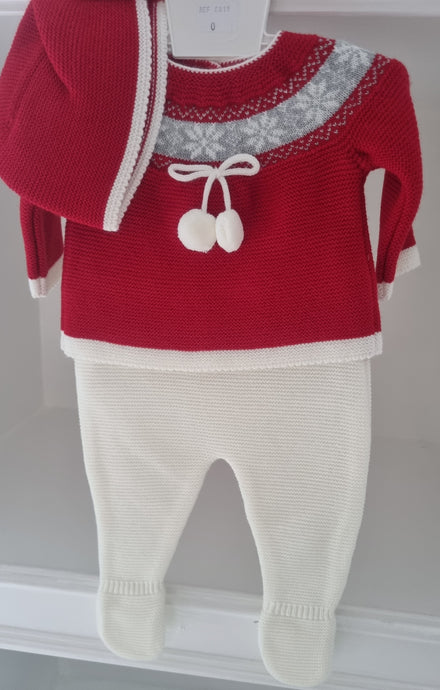 C819 - Red/Cream Winter print Knit set
