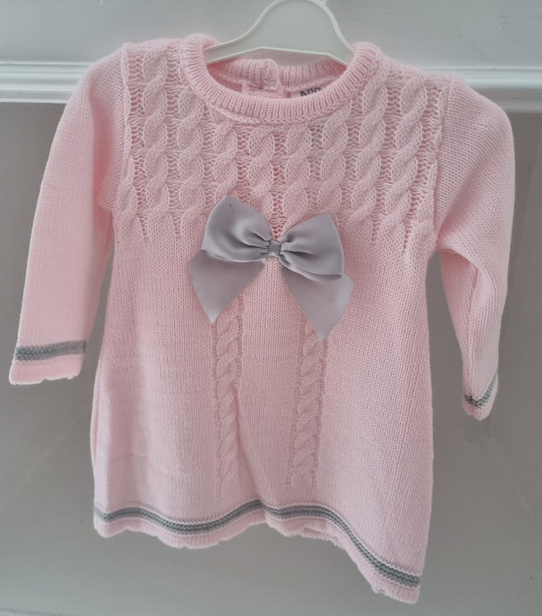 MC899 - Pink/Grey Knit bow dress