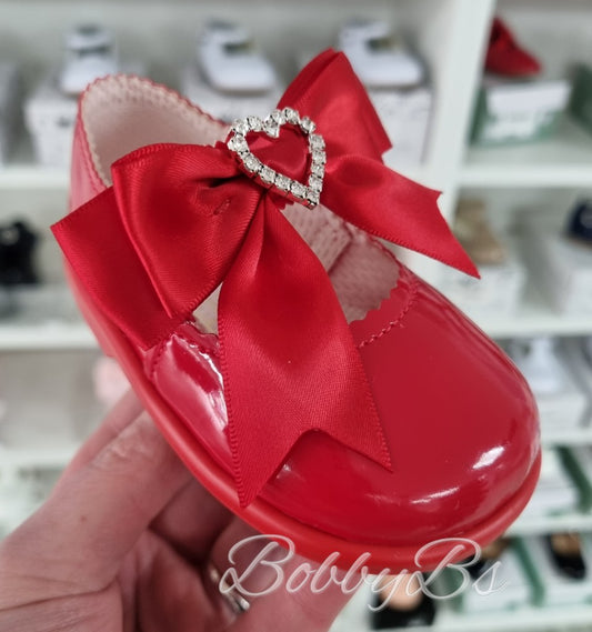 037 - Red Diamante Hardsole Bow shoes