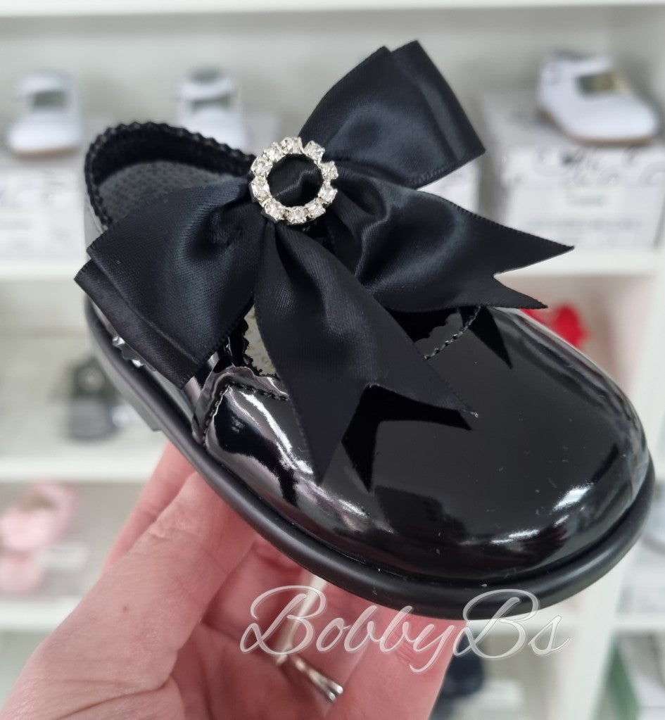 037 - Black Diamante Hardsole Bow shoes