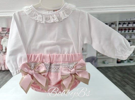 M007 - Pink smocked Jampant set