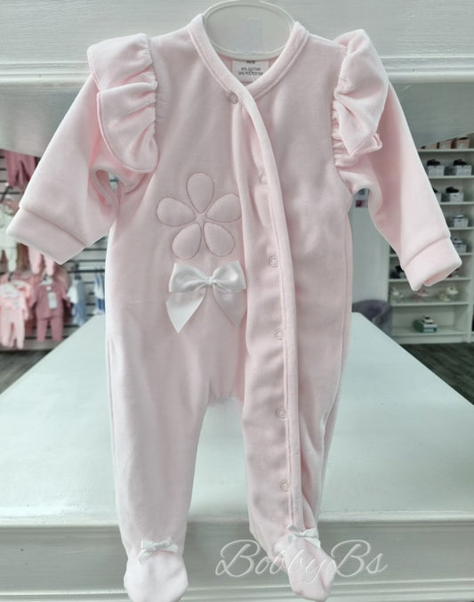 LBW25/105 - Pink velour flower babygrow