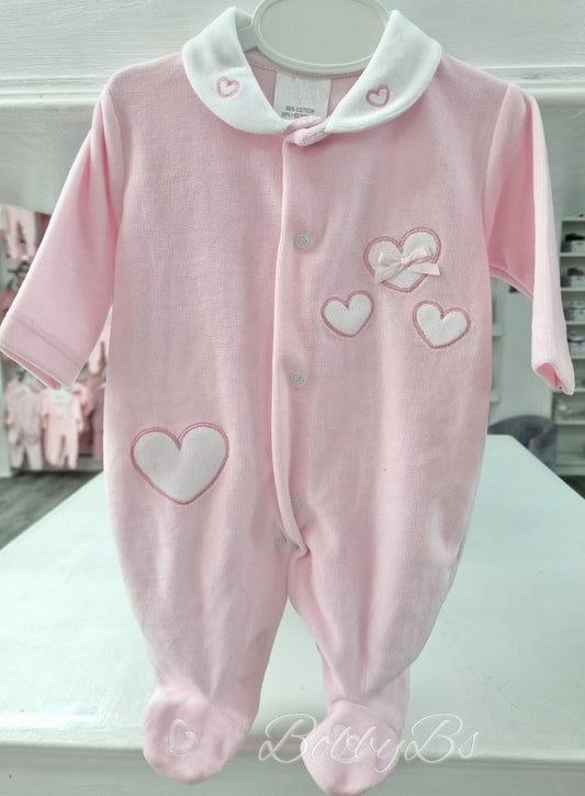 1000/24 - Pink velour heart babygrow