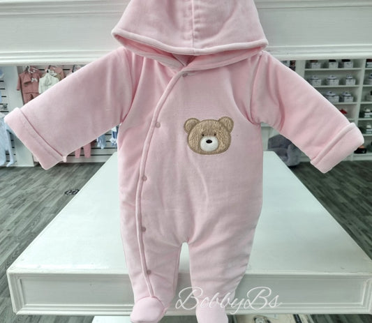 1001/24- Pink velour teddy snowsuit