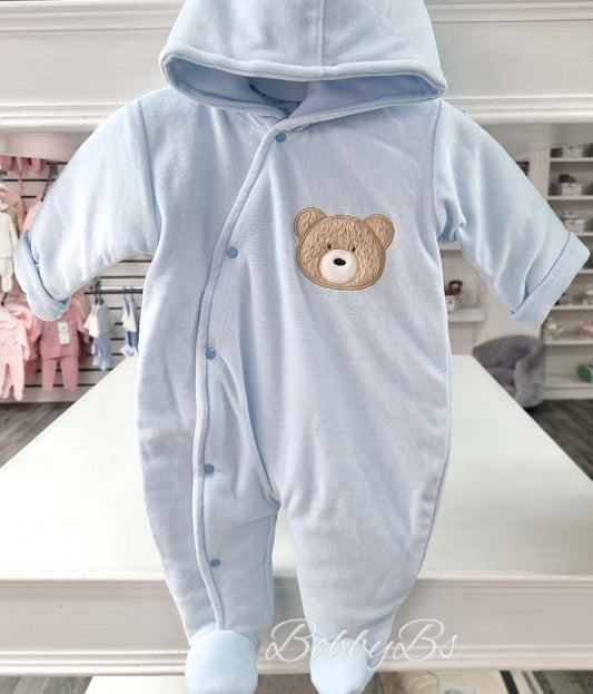 HB1001/24- Blue velour teddy snowsuit