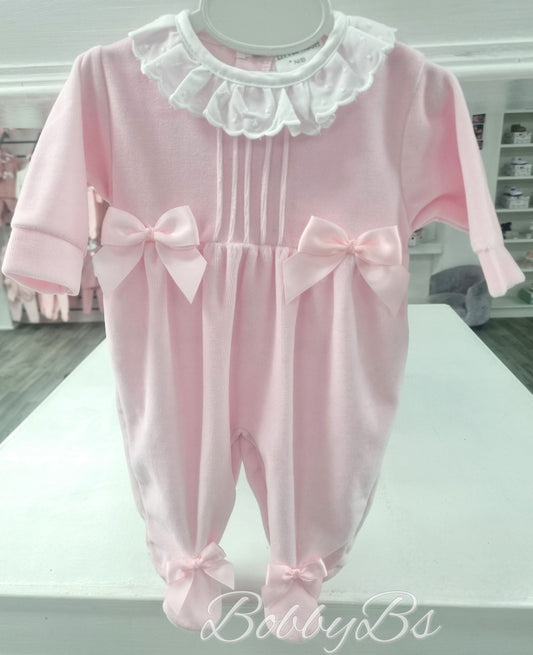 729/24 - Pink velour bow babygrow