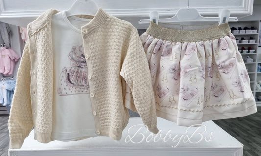 3810 - Girls Three piece beige skirt set