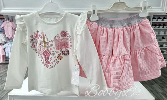 3137 - Pink heart Skirt set