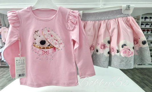 3448 - Pink Flower Skirt set