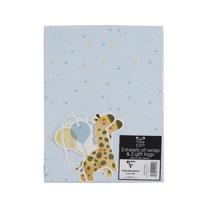 30393 - Blue Elephant Wrapping Paper and Tags - 2 Sheets