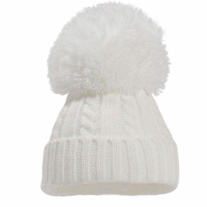 H652 - White Cable Pompom Hat