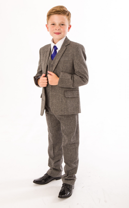 LG-HGS -  Special Occasion Boys Grey Herringbone 5 Piece suit