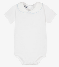 Load image into Gallery viewer, 1181- White&amp;Blue peter pan collar baby vest