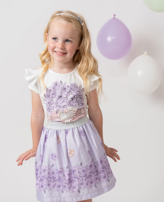 012286A - Lilac Diamante Flower Box Skirt set