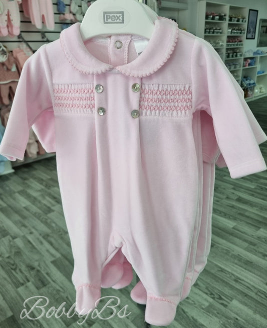 B0462 - Pink Velour smocked babygrow