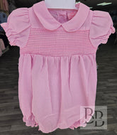2796  - Baby Girls Pink Cotton Stripe Smocked Romper | 0-9 Months
