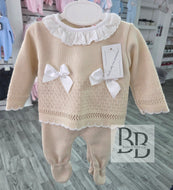 5581-  Beige Bow First Size 3PC Knitted set