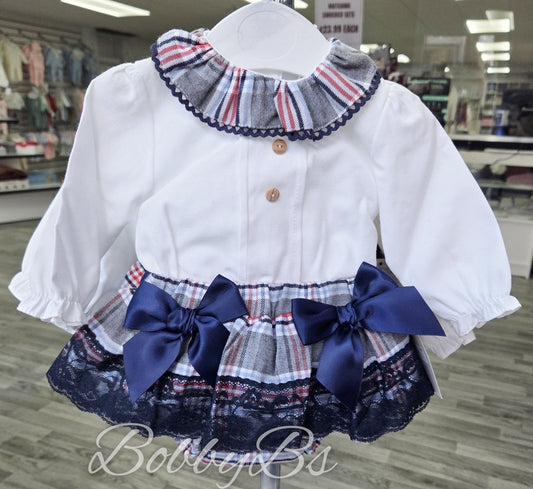 SG149 - Navy Checked Frilled 2PC