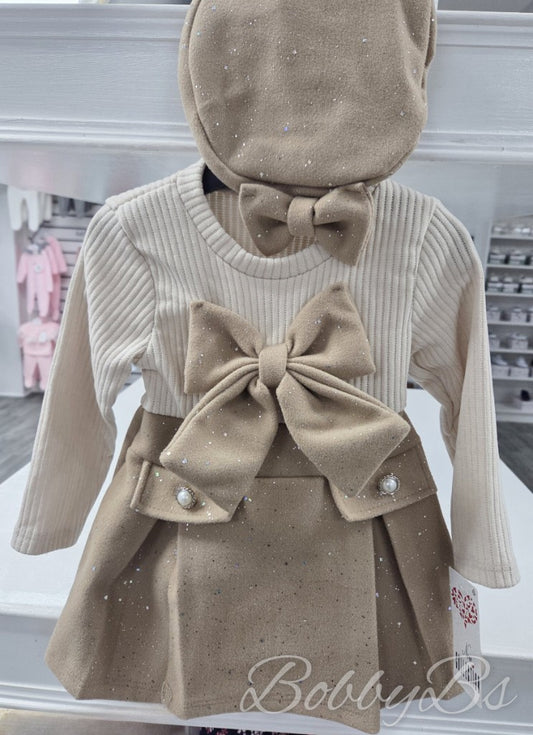 10985-  Beige Sparkle dress set