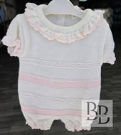 5499 - Baby White and Pink Knitted Romper l 0-6month