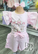 YG47 -  Pink Carousel frilled short set