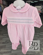 26011 - Pink Cotton smocked babygrow