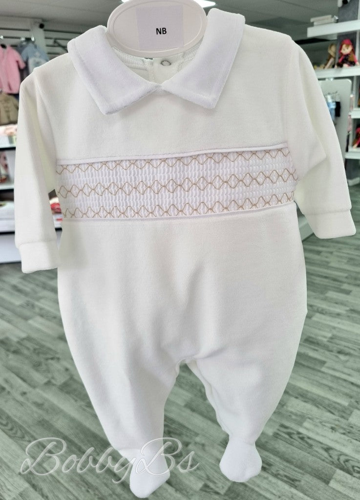 LBW25/802 - Ivory velour babygrow