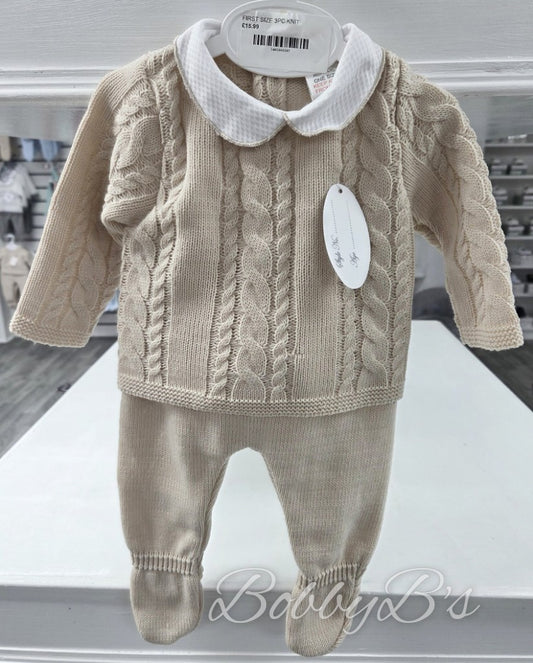 24/462 - Beige  First Size 3PC Knitted set
