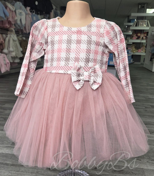 8612 - Dusty Pink checked tutu dress