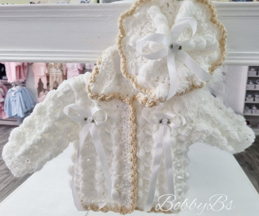 HMT110 - Girls crochet cardigan & bonnet set