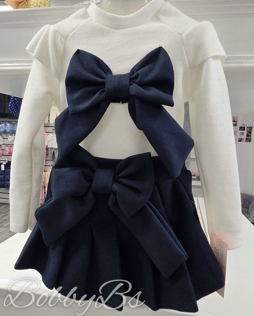 S806 - Navy Bow pleated skirt set