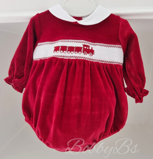 PJW2518 - Red Velour Train Romper