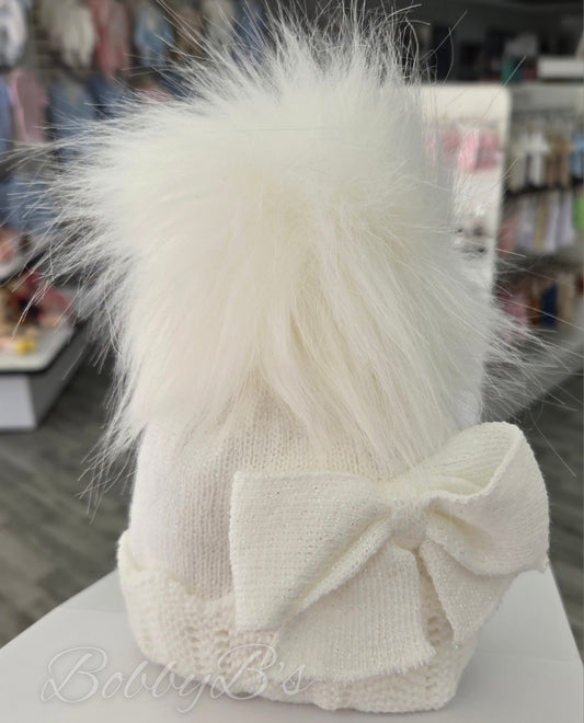 KASEY - White Sparkle Pompom hat