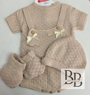 2401 - Knitted Romper, Hat & Booties