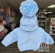 BBHK4 - Blue handknit baby cardigan set