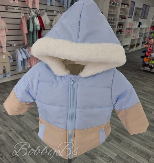 8450 - Baby Blue&Beige Padded Winter Coat