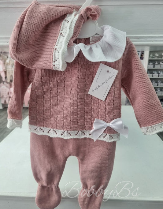 24/2027 - Dusty Pink First Size 3PC Knitted set